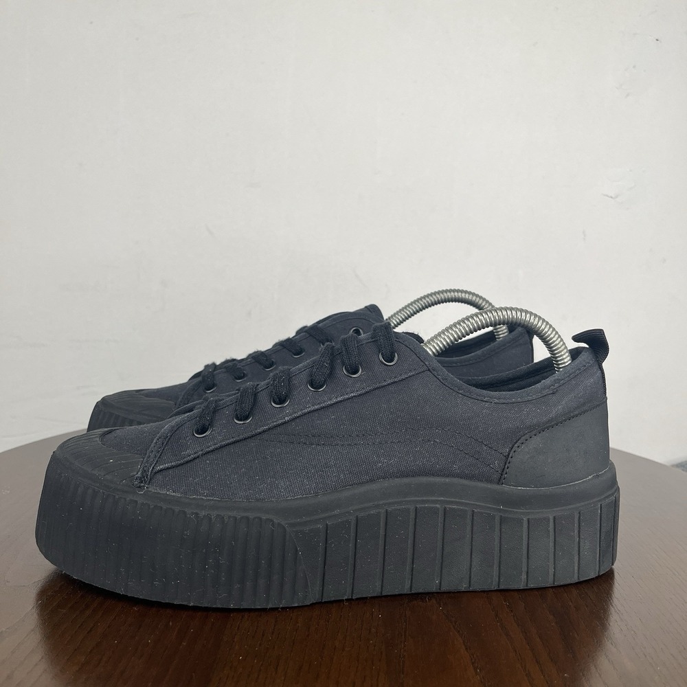 Zara Shoes Women's 41 / 10 Black Canvas Platform Lace Up Chunky  Cap Toe Sneaker